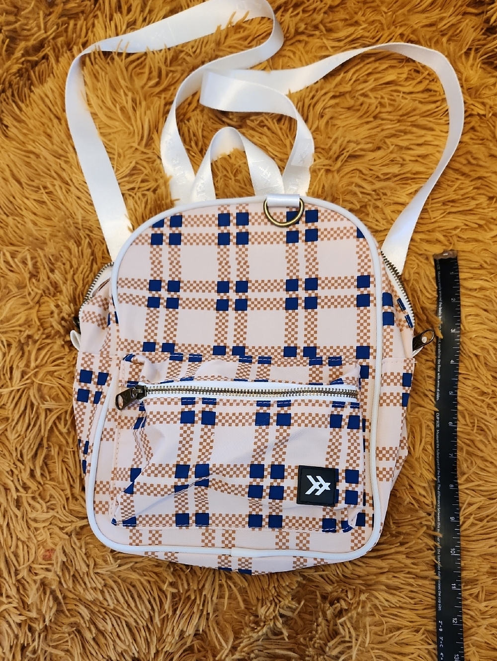 Thread Wallets Plaid Mini Backpack with Blue & Tan Check Pattern